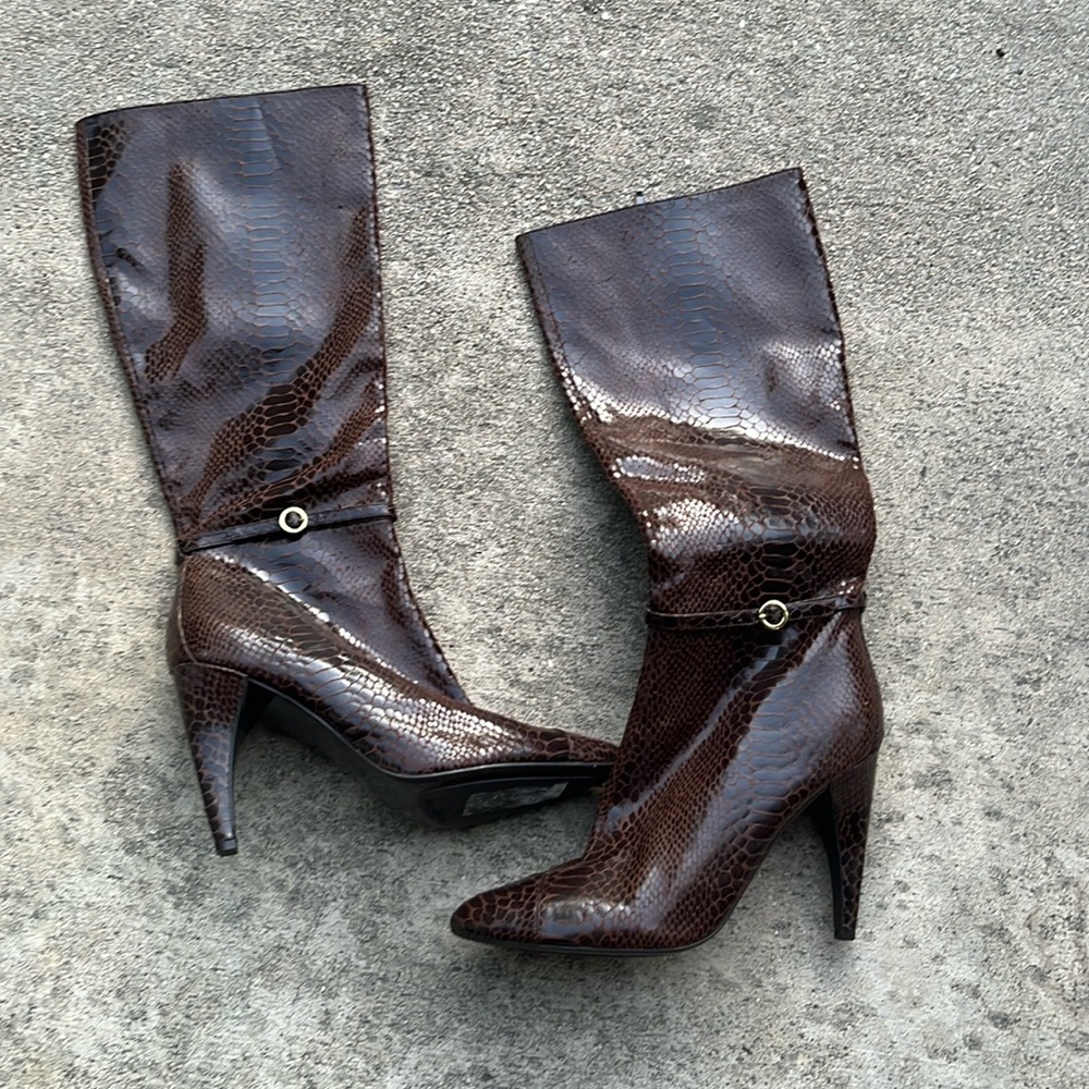 Sam Edelman Boots snake print size 10 brown gold loop heeled